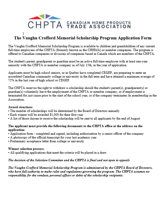 CHPTA scholarship application